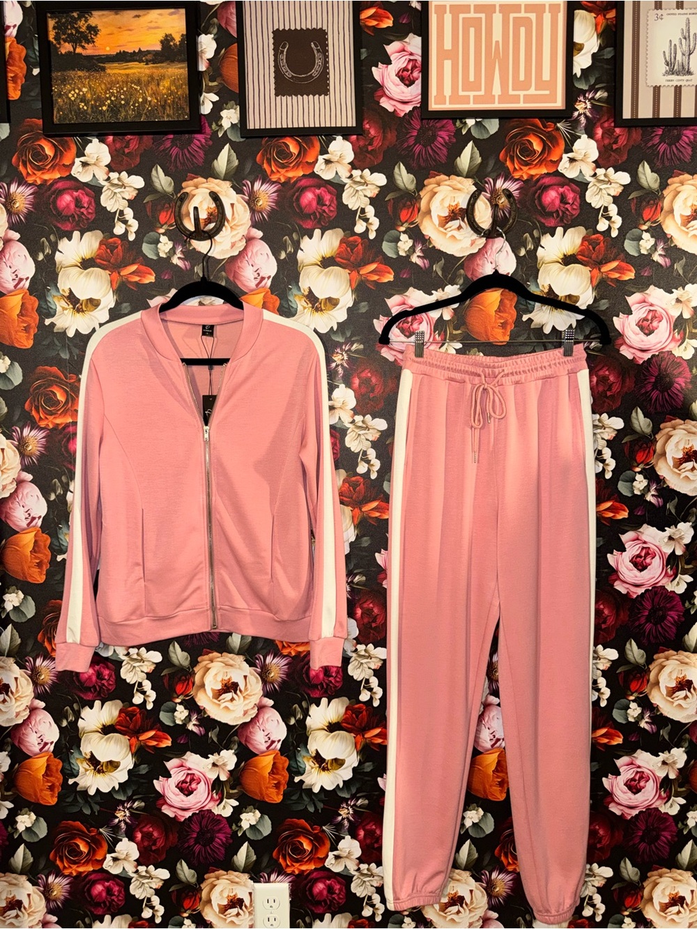 Women's Pink Track Jacket & Joggers Set with White Side Stripes, Small, NWT
